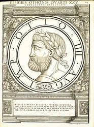 Ottone IV, illustrazione da Imperatorum romanorum omnium orientalium et occidentalium verissimae imagines ex antiquis numismatis, xilografia di Rudolph Wyssenbach, stampata da Andreas Gesner, Zurigo